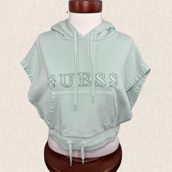 Guess Mint Green Y2K Sleeveless‎ Cropped Hoodie Logo Top Size M - Sporty Bratz - Picture 1 of 7